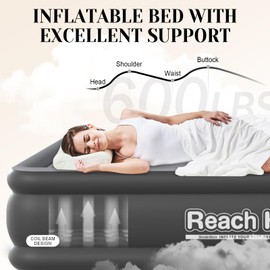 Air Mattress Full with Built in Pump, Quick Inflatable Mattress, 18" Height Portable Full Size Air Mattress with Built in Pump, Blow up Air Bed for Travel, Camping and Guests. (18' full, Gray)