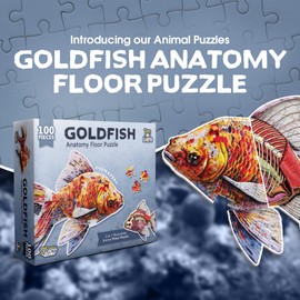 Goldfish Animal Anatomy Floor Puzzle | 100-Piece Double Sided Jigsaw Puzzle | Large-Sized, Over 4 Feet Scientifically Accurate Illustration - Fun and Educational Toy for Kids, Toddlers and Families