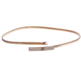 Women's Rhinestone Skinny Rectangular Elastic Chain Punk Wedding Belt Piece Stretch Waistband, Rose Gold