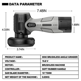 ZFULVO Brushless Cordless Angle Grinder Kit, 19500rpm Mini Electric Angle Grinding Tool with 2x16.8V 2000mAh Battery and 6-Cutting Discs, Grinder Handheld Cutter for Metal Wood