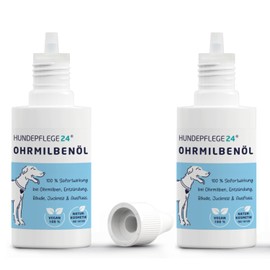 Hundepflege24 Ohrmilbenöl für Hunde, Katzen & Haustiere - 100% Natürliche & Vegane Ohrpflege gegen Juckreiz, Pilz- & Milbenbefall - Hochwirksames Naturprodukt gegen Milben