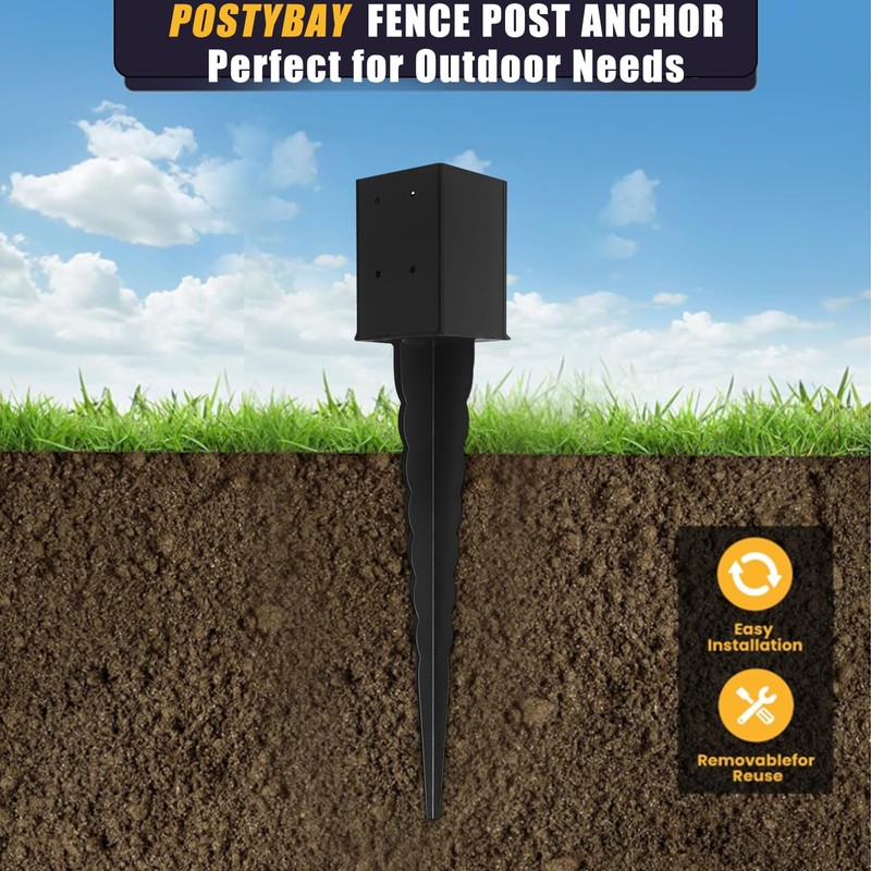 1 Pcs 24" Fence Post Anchor Ground Spike| Black Powder-Coated|