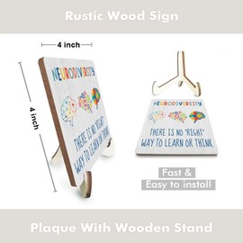 Inspirational Office Decor Rustic Neurodiversity Brain Wooden Desk Decor Mental Health Gifts Therapy Therapist Appreciation Gifts for Coworker Counselor Office Table Tiered Tray Plaque with Wood Stand