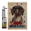 Patriotic Black Tan Dachshund Burlap Garden Flag Set with Stand