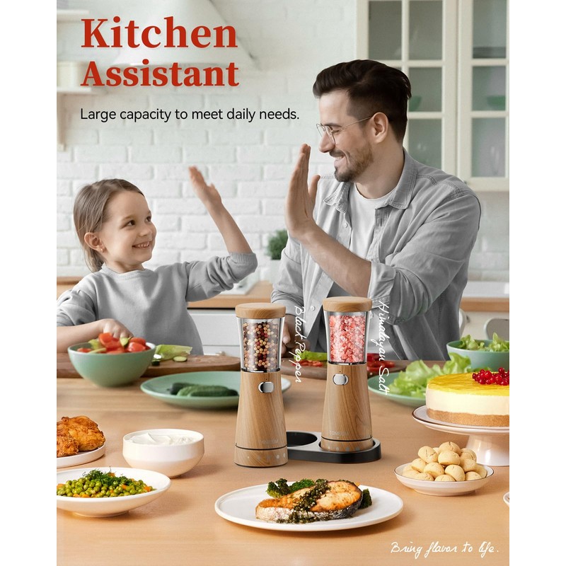 Electric Salt and Pepper Grinder Set with Storage Base, Stainless