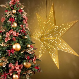 Nircho Illuminated Christmas Star, 45 cm, 3D Foldable Paper Star, Hanging Poinsettia, Illuminated, Christmas Decoration, Indoor Paper Star Lighting, Christmas Party Star Fairy Lights (Dotted)