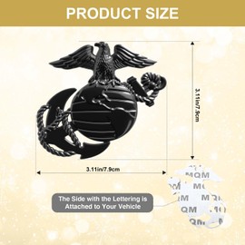 U.S.Marine Corps Car Emblem – 3D Eagle Globe Anchor Metal Decal, 3.3"x3.1" Weatherproof Military Sticker, Universal Fit for Cars, Trucks, Gifts for Veterans & Supporters (Black)