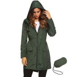 LOMON Womens Lightweight Sun Protect Hooded Quick Dry Windproof Trench Rain Jacket Amy Green L