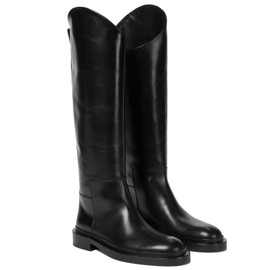 ZJGZF Black Knee High Boots for Women Low Flat Heel Leather Boots Riding Boots Fashion Long Boots Comfortable Motorcycle Biker Boots