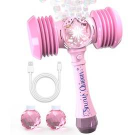 Rechargeable Bubble Wand - Bubble Machine for Kids with Squeaky Toy Hammer & LED Light - Quick Blowing Bubbles - Outdoor Toys Gifts for Toddlers Kids Ages 3+ Birthday Party Easter Wedding