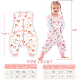 JOJOHEDIA Toddler Sleep Sack with Feet 0.5Tog, Baby Sleeping Sack, Rainbow,9M-2T