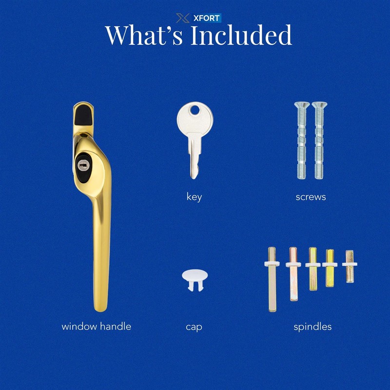XFORT Cranked Locking Window Handle Installation Kit in Polished Brass,