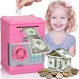 Honeystar Piggy Bank for Girls Gift Idea Toy for 9 10 Year Old ATM Bank Saving Money Canadian Girl Things Birthday Christmas Pink