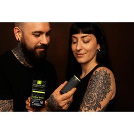 GREENDOOR Tattoo Pflege Stick Set 34g, Nachfüllsystem mit Case, Vegan, Dermatologisch getestet, Hülse aus unverwüstlichem ABS in Anthrazit