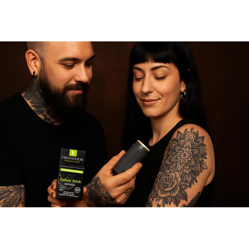 GREENDOOR Tattoo Pflege Stick Set 34g, Nachfüllsystem mit Case, Vegan,