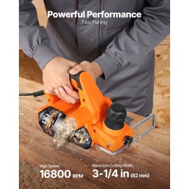 Electric 3-1/4-Inch Cut Width Handheld Wood Planer 7-Amp 16800 RPM Corded Power Adjustable Cut Depth 2-1/4-Inch ModelSpeed: 16800 RPM, Power Source: Corded
