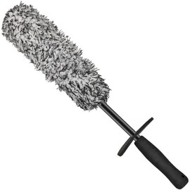cepillo para polvo de limpieza de ruedas de coche, cepillo para polvo de microfibra de limpieza de llantas, negro y blanco (mango negro)