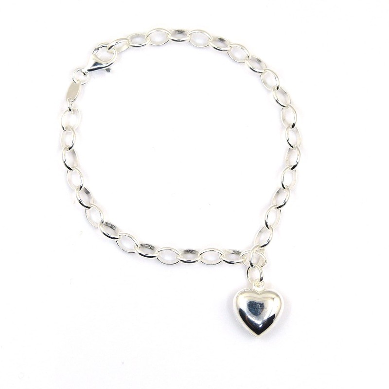 Sterling Silver Puff Heart Bracelet