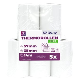 Ec-Cash Thermal Rolls 57 mm x 14 m x 12 mm - Till Rolls - Thermal Paper - Receipt Rolls for ATM - Credit Card Readers (57 x 35 x 12) - with SEPA Direct Debit Text (5 Rolls)