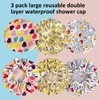Shower Cap for Kids, 3 Pack Large Reusable Double Layer