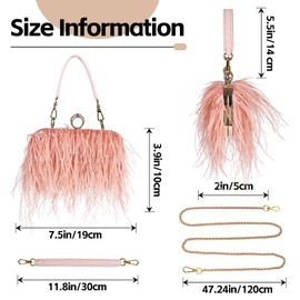 MAOFENG Women Ostrich Feather Tote Bag Fluffy Purse Clutch Feather Shoulder Crossbody Bag Evening Handbag for Wedding Party,Pink