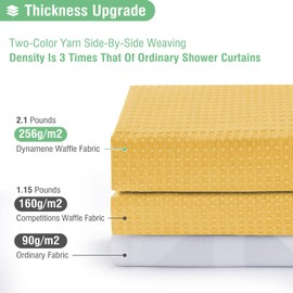 Dynamene Gold Fabric Shower Curtain - Waffle Weave Textured Heavy Duty Cloth Shower Curtains for Bathroom, 256GSM Hotel Luxury Weighted Bath Curtain Set with 12 Hooks,72x72, Gold