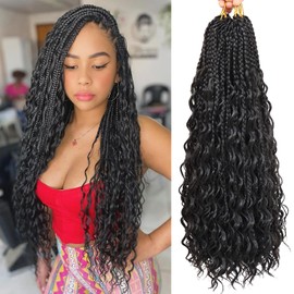 Goddess Box Braids Crochet Hair 24 Inch Boho Box Braids 7 Packs Crochet Hair with Curly Ends 3X Pre Looped Crochet Hair for Women, 1B