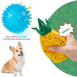 No Stuffing 3pc Squeaky Dog Toys 2 in 1 Interactive Plush Dog Toy Pineapple Shaped Rip&Reveal Toy for Boredom- Perfect for Chew&Fetch Play