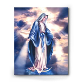 Elegant Virgin Mary Canvas Wall Art Decor - Inspirational Catholic Religious Decor for Home and Office, Blessed Mother Mary Painting on Premium Canvas, 16X20 inch Spiritual Gift for Christian Faith