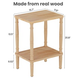 LUCKNOCK Solid Wood Side Table, Small Vintage End Table, Narrow Couch Side Table with Storage, Skinny Nightstand Bedside Table for Small Spaces, Bedroom, Living Room, Farmhouse, No-Tool Assembly.