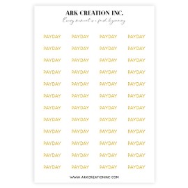 ARK Creation 48 Payday Text Planner Sticker - Calendar Scrapbooking Crafting Stickers (Clear Glossy/Gold)