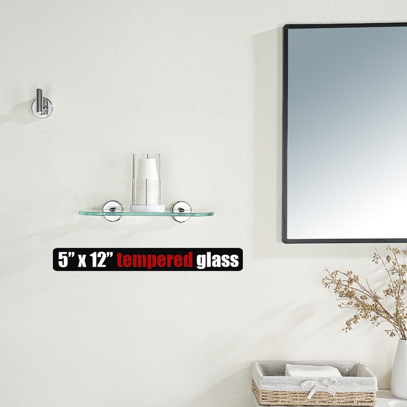 JQK Bathroom Glass Shelf Chrome, Tempered Glass Shower Storage 12