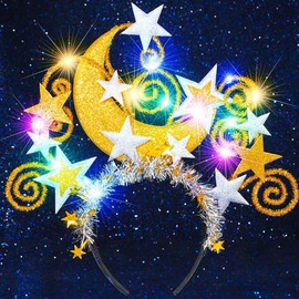 Reaky Luminous Star Headband Gold Moon Hair Band Goddess Hair Headbands Festival Costume Carnival Hair Accessories for Women