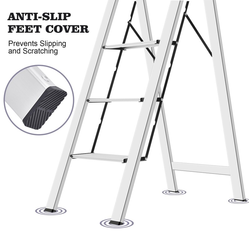 KINGRACK Aluminium 4 Step Ladder, Lightweight Step Stool with Non-Slip