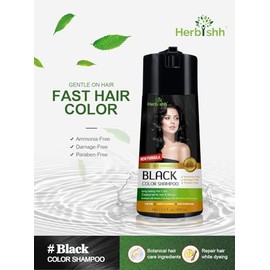 Herbishh Champú de color para cabello - Champú y acondicionador para teñir el cabello - Larga duración, cobertura completa de canas y bricolaje (Black