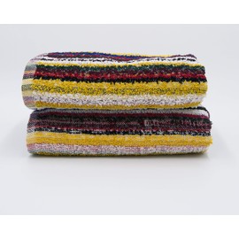 Lex's Linens Prime Colours Pack of 2 Eco-Friendly Multi Stripe Recycled Yarn Dyed Multi Purpose Hand Towels/Kitchen Towels