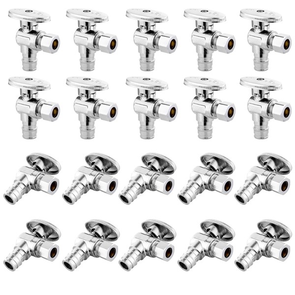 HeSun 20-PCs Expansion Pex Angle Stop Valve, 1/2" Pex-a x