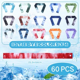 Silicherry Cooling Neck Wraps with Snap Button Tie Dye Ice Scarf Cooling Bandana Headband Neck Coolers for Summer Heat Tie Around Neck for Women Men Pets(60 Pcs)