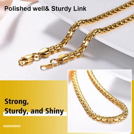 PROSTEEL Flat Gold Box Chain Necklaces Men Stainless Steel Hippie Rock Hip Hop Jewelry Party