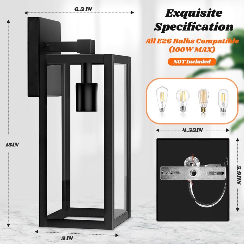 2-Pack Outdoor Wall Light, Exterior Waterproof Wall Sconce Light Fixtures,