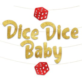 Dice Dice Baby Casino Themed Glitter Banner – Las Vegas Birthday and Bachelorette Party Decorations – Monte Carlo Poker Night Garland, Favors and Supplies