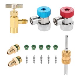 R134A Tap Valve Gas Charger for Car Air Conditioner Quick Coupler with Valve Adjustable Conversion Adapter High Pressure Low Pressure 1/4 SAE Can Tap Valve (M14 1/4) with Valve Core Remover with