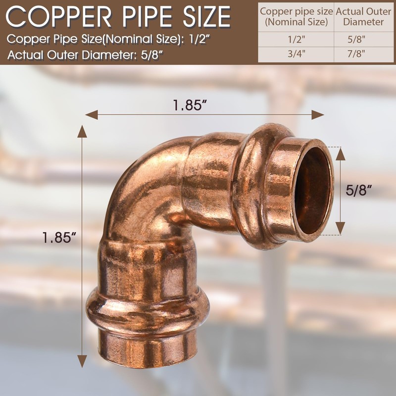Copper Press Fittings,1/2 inch Copper Coupling 90 degree Elbow Coupling