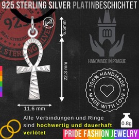 Ägyptisches Ankh Kreuz Anhänger 925 Silber Platiniert – Handgefertigtes Schutzamulett für Glück und Leben – Unisex Schmuck Geschenk, spirituelles Schutz Symbol (Silber Platiniert, Ankh)