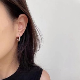 Teardrop Hoop Earrings - 18K Gold/White Gold Plated Large Oval Pull Hoop Earrings As a Jewellery Gift For a Female Teenage Girl (Silver)