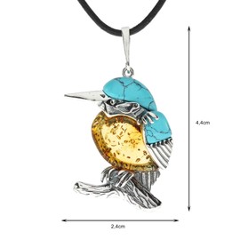 Artisana-Schmuck Amber Pendant with Goat Leather Strap, Kingfisher Pendant with Amber and Turquoise, Set in 925/000 Sterling Silver, Turquoise reconstructed Baltic Amber 925/000 sterling silver,