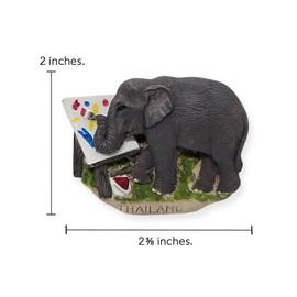 WitnyStore 2⅜" Elephant Paint Photo Thailand 3D Resin Fridge Magnet with Artificial Wood Grain Mammal Wild Life Animals Souvenir Refrigerator Magnets Decorative Collectibles Gifts