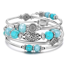 FULU AUTUMN Women's Boho Bracelet with Multilayer Beads Silver Wrap Bracelet Fashion Jewellery Gifts for Birthday and Mother's Day for Women, Zinc, No gemstone