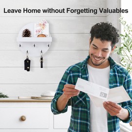 Lwenki Key Holder for Wall – Decorative Key Hook Shelf for Entryway Decor – 7.9 Inch Round Paulownia Wood Hey Hanger with 5 Metal Hooks Includes Mounting Hardware and Installation Guide