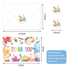 FYSUIMU 24 Pack Art Thank You Card Watercolor Pigment Note Cards with Envelopes Stickers Colorful Greeting Blank Cards for Birthday Baby Shower